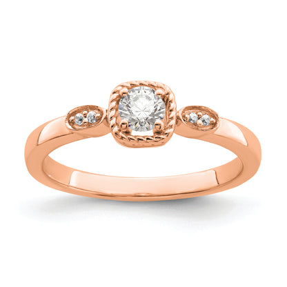 14K Rose Gold Rope Edge Petite 1/4 Carat Round Diamond Complete Promise/Engagement Ring