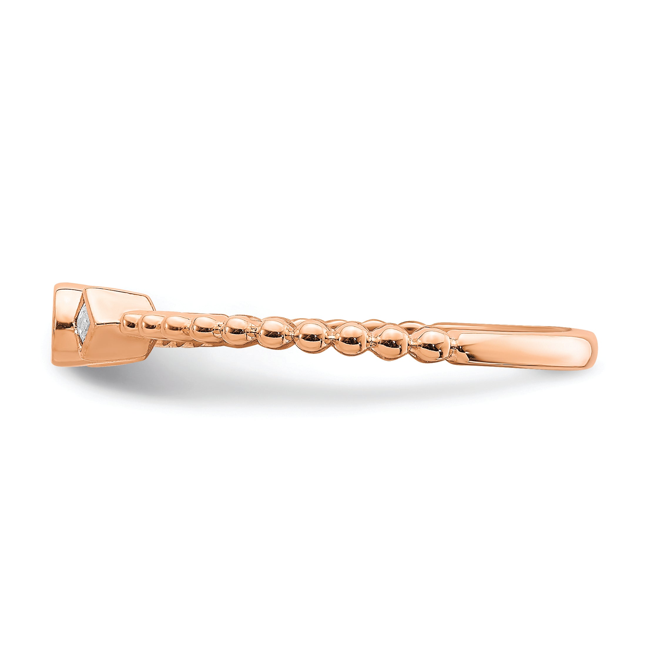 14K Rose Gold Scalloped Band Petite 3 Stone 1/15 Carat Round Diamond Complete Promise/Engagement Ring