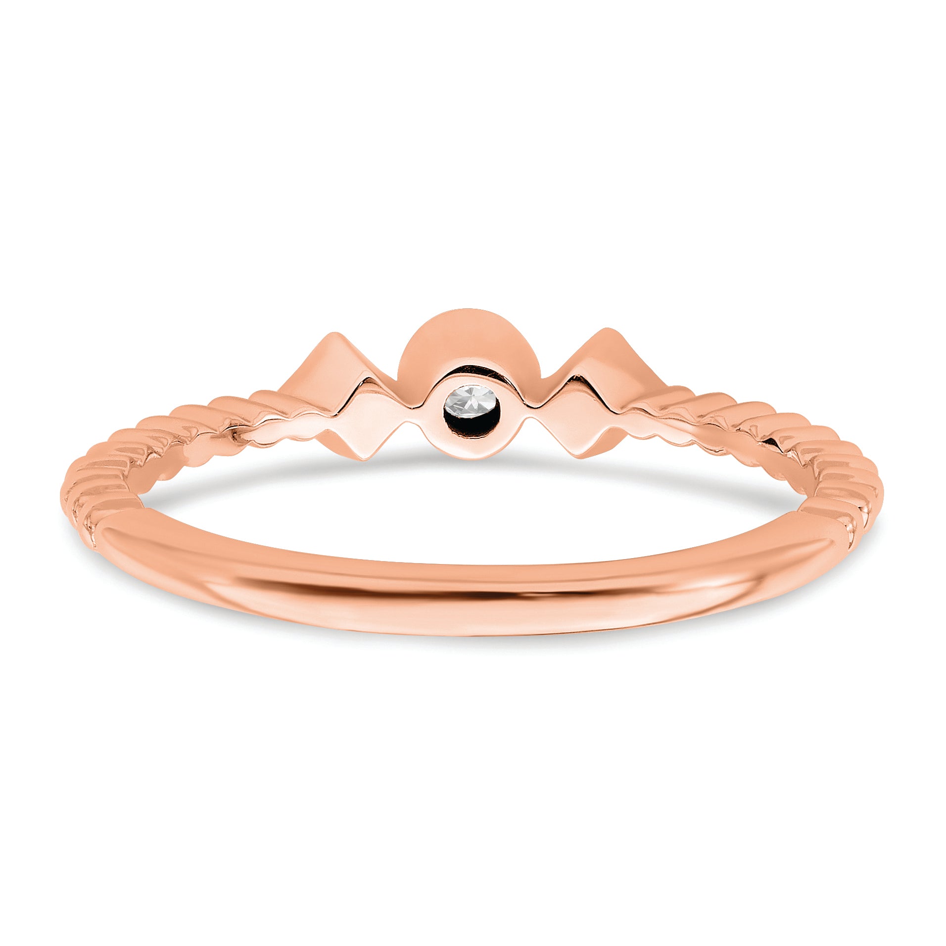 14K Rose Gold Scalloped Band Petite 3 Stone 1/15 Carat Round Diamond Complete Promise/Engagement Ring