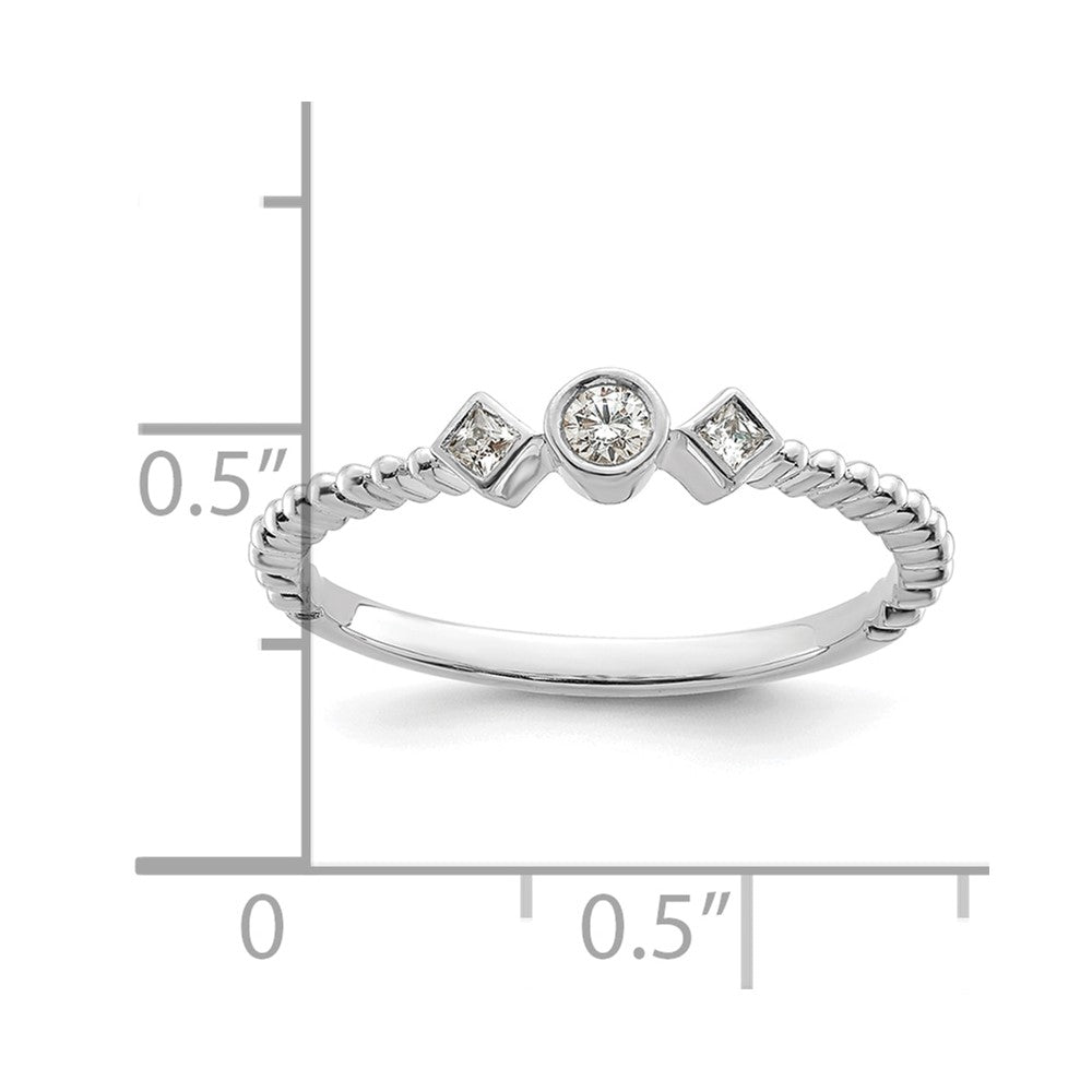 14K White Gold Scalloped Wedding Band Ring Petite 3-Stone 1/15 carat Round Diamond Complete Promise/Engagement Ring