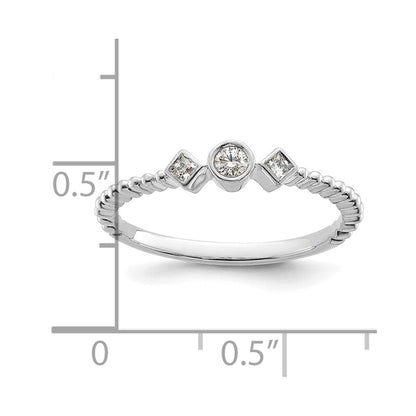 14K White Gold Scalloped Wedding Band Ring Petite 3-Stone 1/15 carat Round Diamond Complete Promise/Engagement Ring