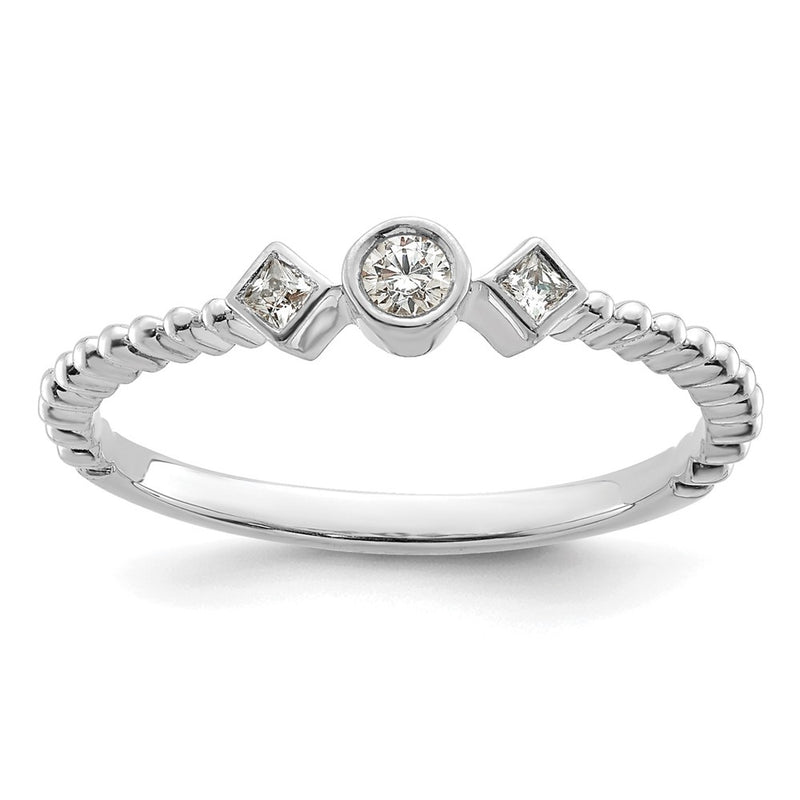 14K White Gold Scalloped Wedding Band Ring Petite 3-Stone 1/15 carat Round Diamond Complete Promise/Engagement Ring