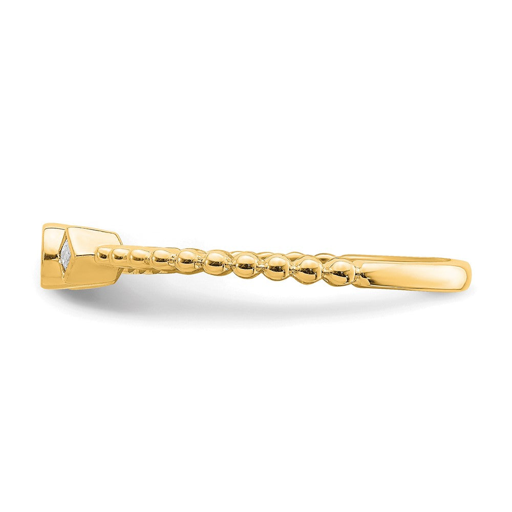 14K Yellow Gold Scalloped Wedding Band Ring Petite 3-Stone 1/15 carat Round Diamond Complete Promise/Engagement Ring