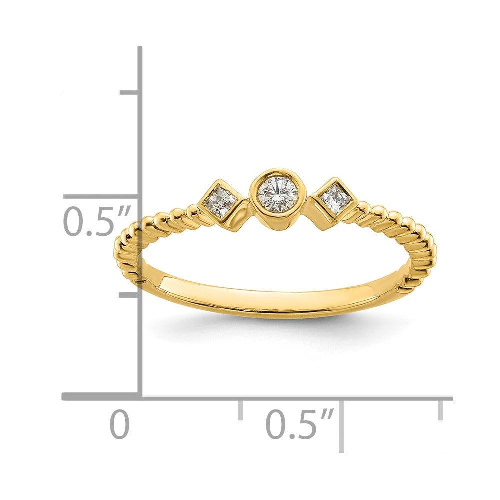 14K Yellow Gold Scalloped Wedding Band Ring Petite 3-Stone 1/15 carat Round Diamond Complete Promise/Engagement Ring