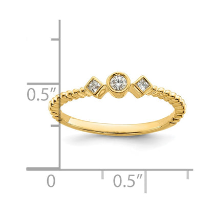 14K Yellow Gold Scalloped Wedding Band Ring Petite 3-Stone 1/15 carat Round Diamond Complete Promise/Engagement Ring