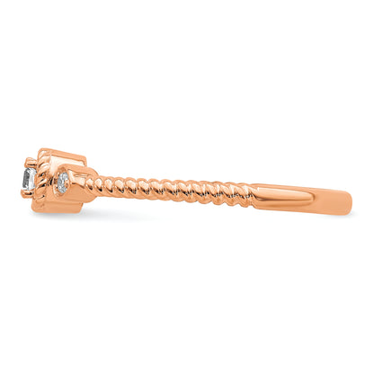 14K Rose Gold Roped Band Petite 3 Stone 1/15 Carat Round Diamond Complete Promise/Engagement Ring