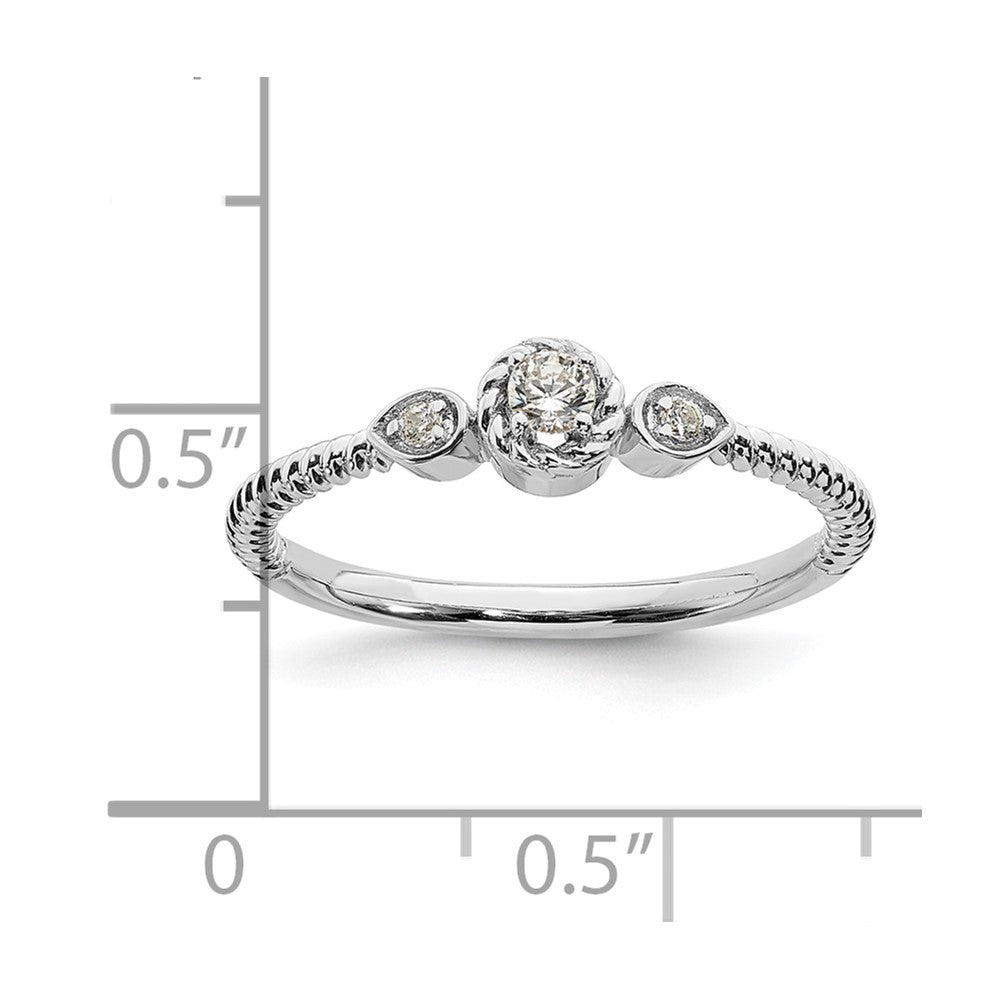 14K White Gold Roped Wedding Band Ring Petite 3-Stone 1/15 carat Round Diamond Complete Promise/Engagement Ring
