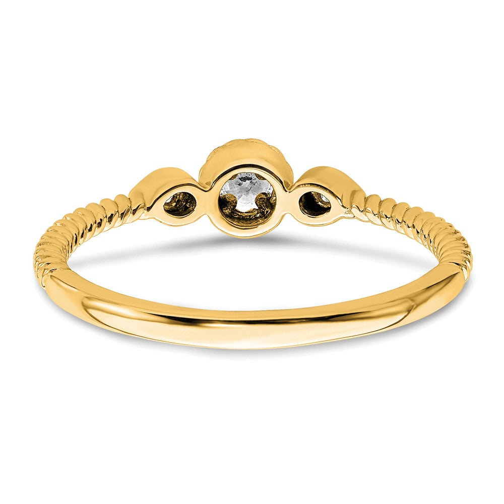 14K Yellow Gold Roped Wedding Band Ring Petite 3-Stone 1/15 carat Round Diamond Complete Promise/Engagement Ring
