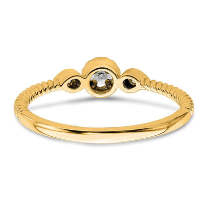14K Yellow Gold Roped Wedding Band Ring Petite 3-Stone 1/15 carat Round Diamond Complete Promise/Engagement Ring