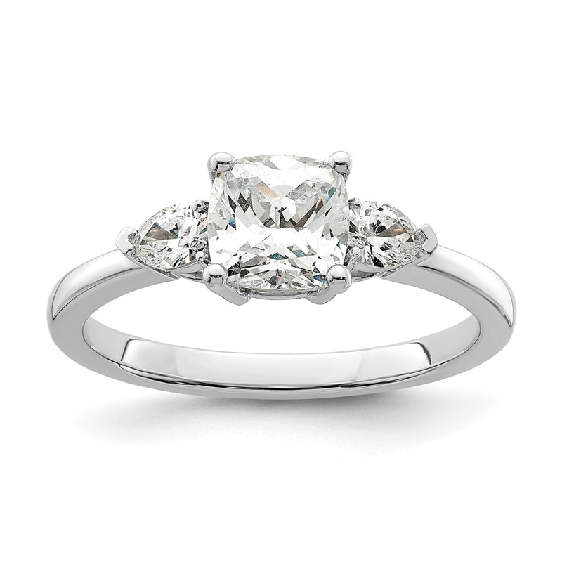 14K White Gold 3 Stone Pear/Cushion Semi Mount Including 2 Pear Side Stones Dia Ring