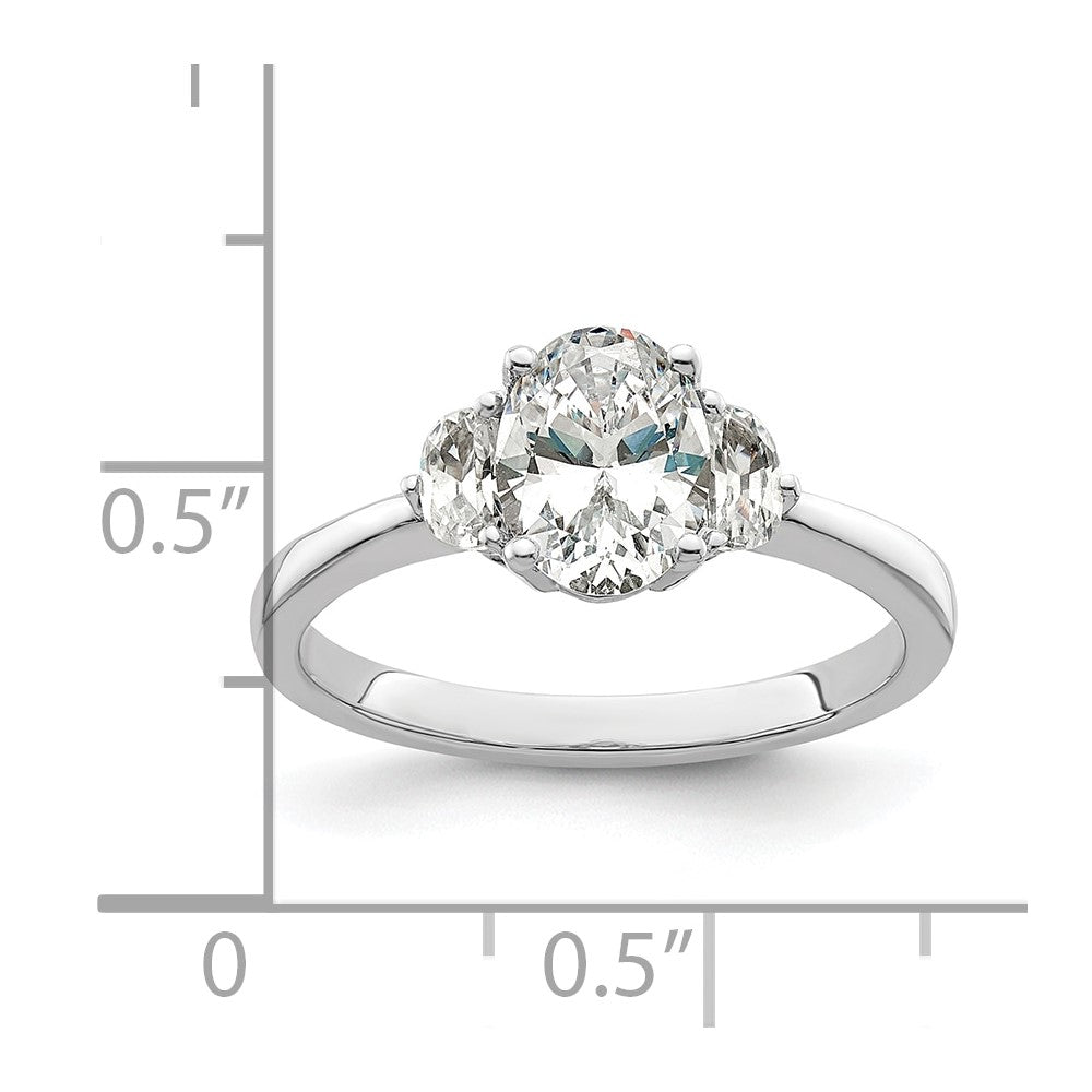14K White Gold 3 Stone Half Moon/Oval Semi Mount Including 2 Moon Side Stones Dia Ring