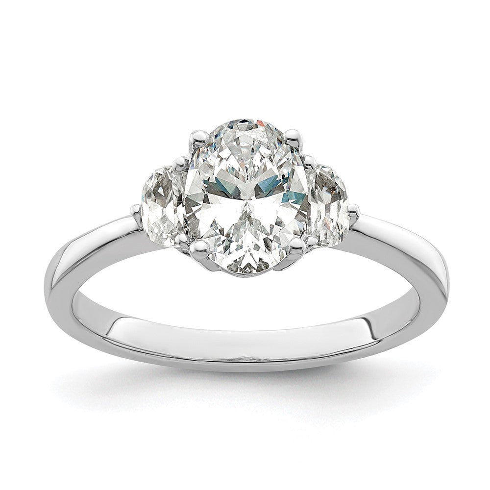 14K White Gold 3 Stone Half Moon/Oval Semi Mount Including 2 Moon Side Stones Dia Ring
