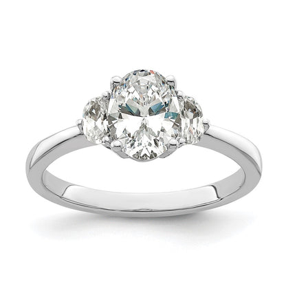 14K White Gold 3 Stone Half Moon/Oval Semi Mount Including 2 Moon Side Stones Dia Ring