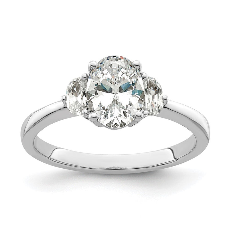 14K White Gold 3 Stone Half Moon/Oval Semi Mount Including 2 Moon Side Stones Dia Ring
