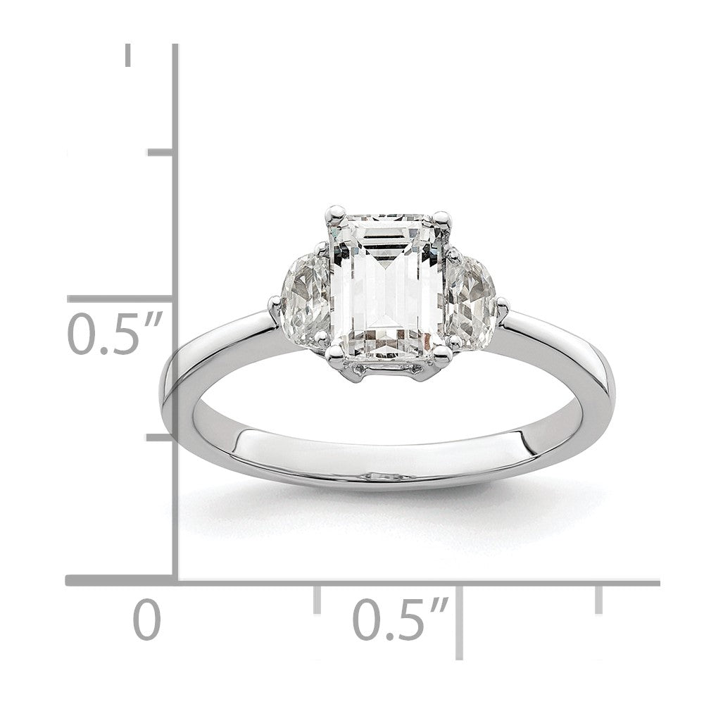 14K White Gold 3 Stone Half Moon/Emerald Semi Mount Including 2 Moon Side Stones Dia Ring