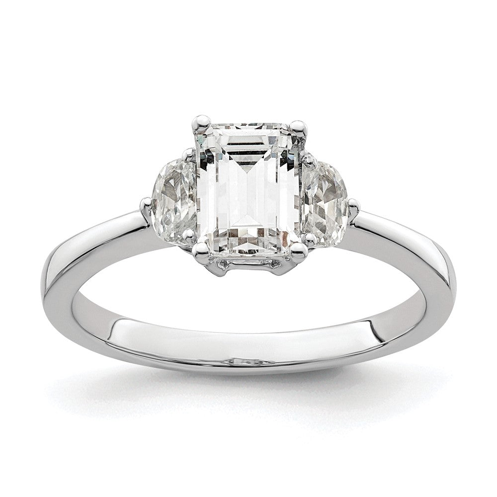 14K White Gold 3 Stone Half Moon/Emerald Semi Mount Including 2 Moon Side Stones Dia Ring