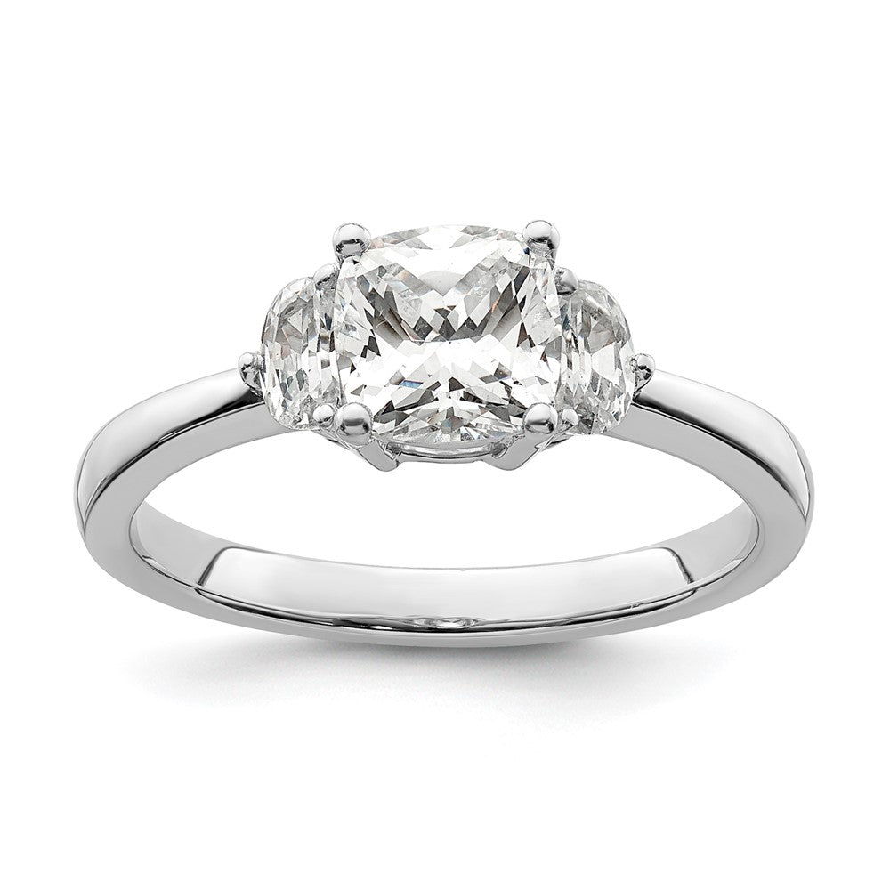 14K White Gold 3 Stone Half Moon/Cushion Semi Mount Including 2 Moon Side Stones Dia Ring