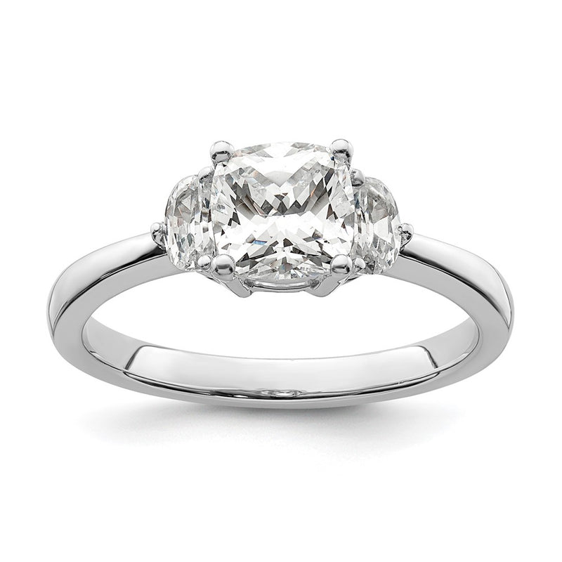14K White Gold 3 Stone Half Moon/Cushion Semi Mount Including 2 Moon Side Stones Dia Ring