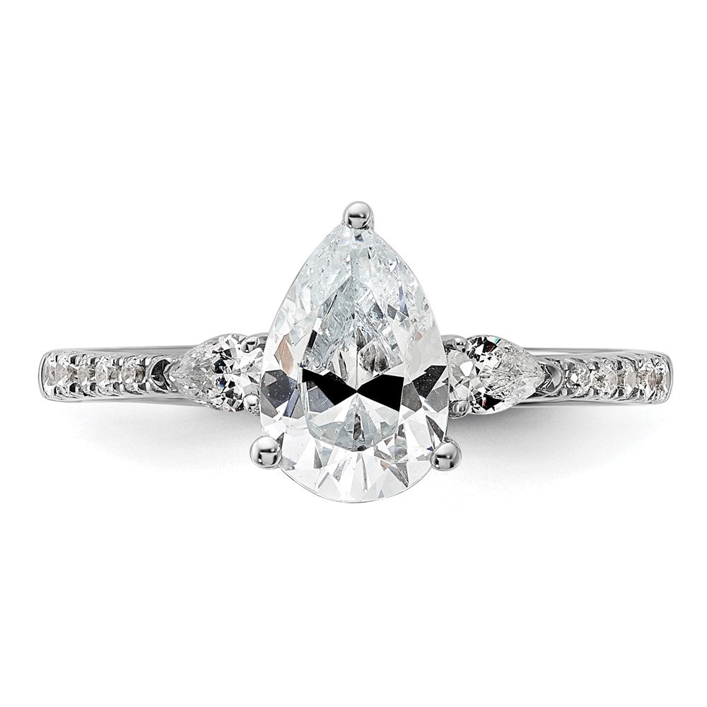 14K White Gold 3 Stone Pear/Pear Center Semi-Mount Including 2-Pear Side Stones Dia Ring