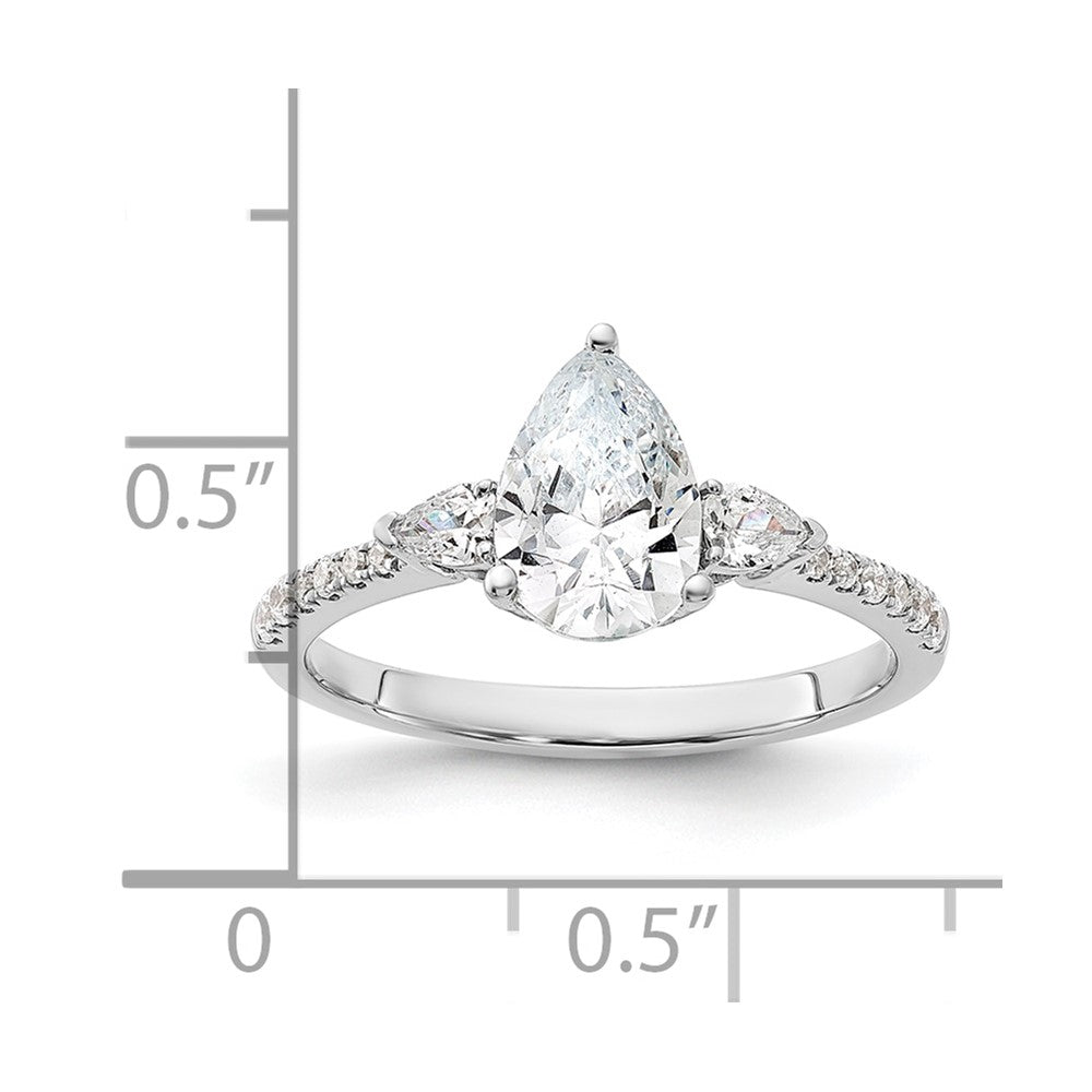 14K White Gold 3 Stone Pear/Pear Center Semi-Mount Including 2-Pear Side Stones Dia Ring
