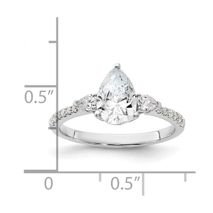 14K White Gold 3 Stone Pear/Pear Center Semi-Mount Including 2-Pear Side Stones Dia Ring