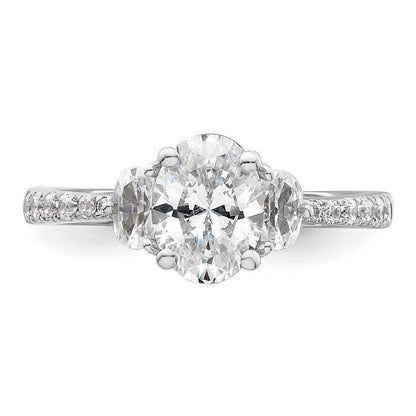 14K White Gold 3 Stone Half Moon/Oval Semi Mount Including 2 Moon Side Stones Dia Ring
