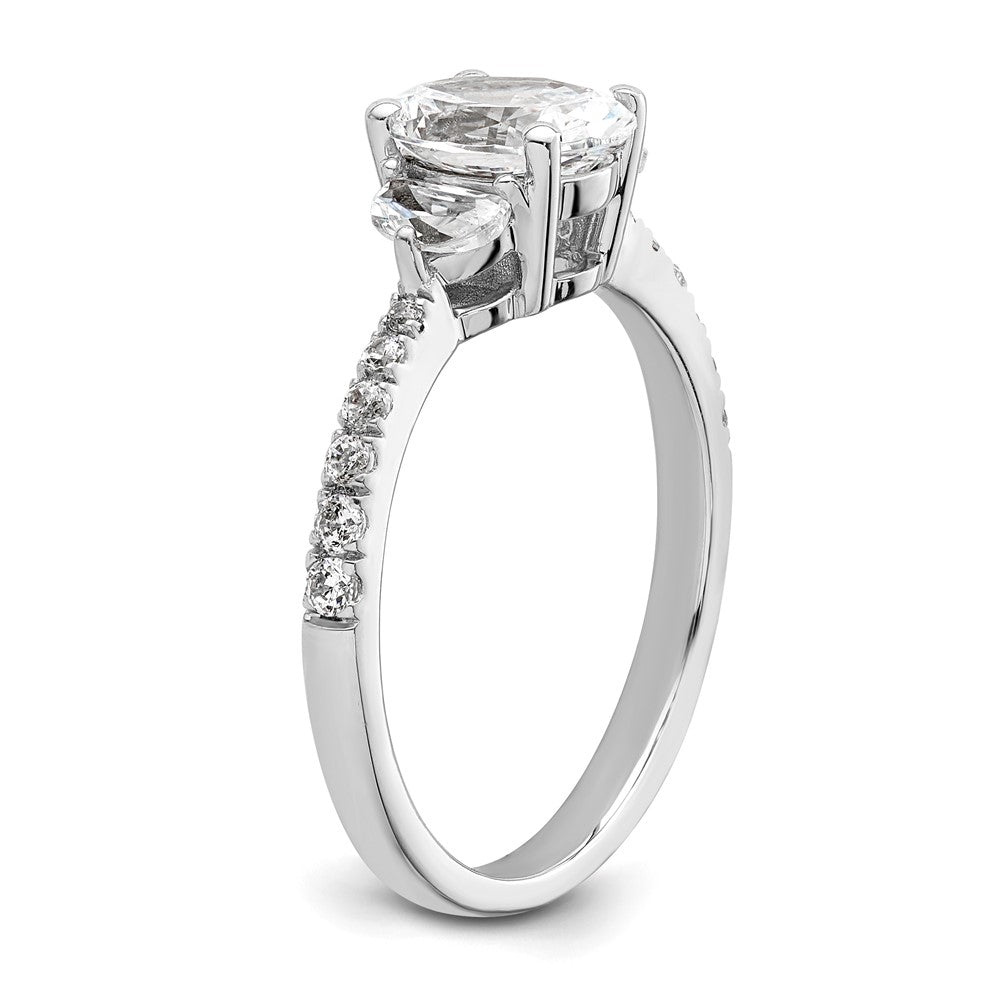 14K White Gold 3 Stone Half Moon/Oval Semi Mount Including 2 Moon Side Stones Dia Ring
