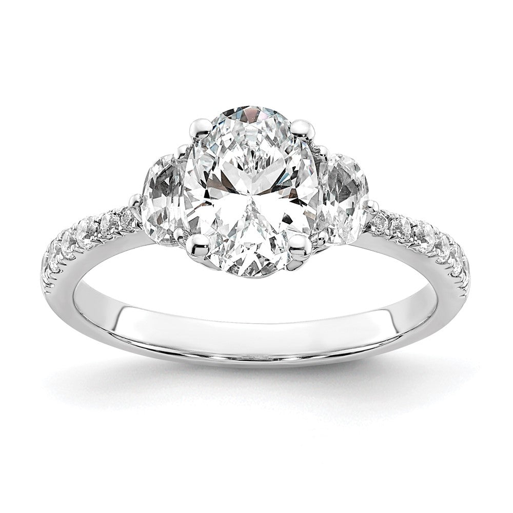 14K White Gold 3 Stone Half Moon/Oval Semi Mount Including 2 Moon Side Stones Dia Ring