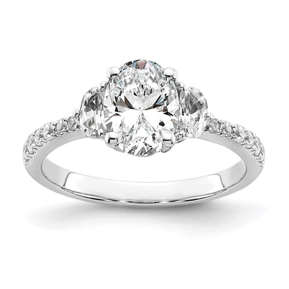 14K White Gold 3 Stone Half Moon/Oval Semi Mount Including 2 Moon Side Stones Dia Ring