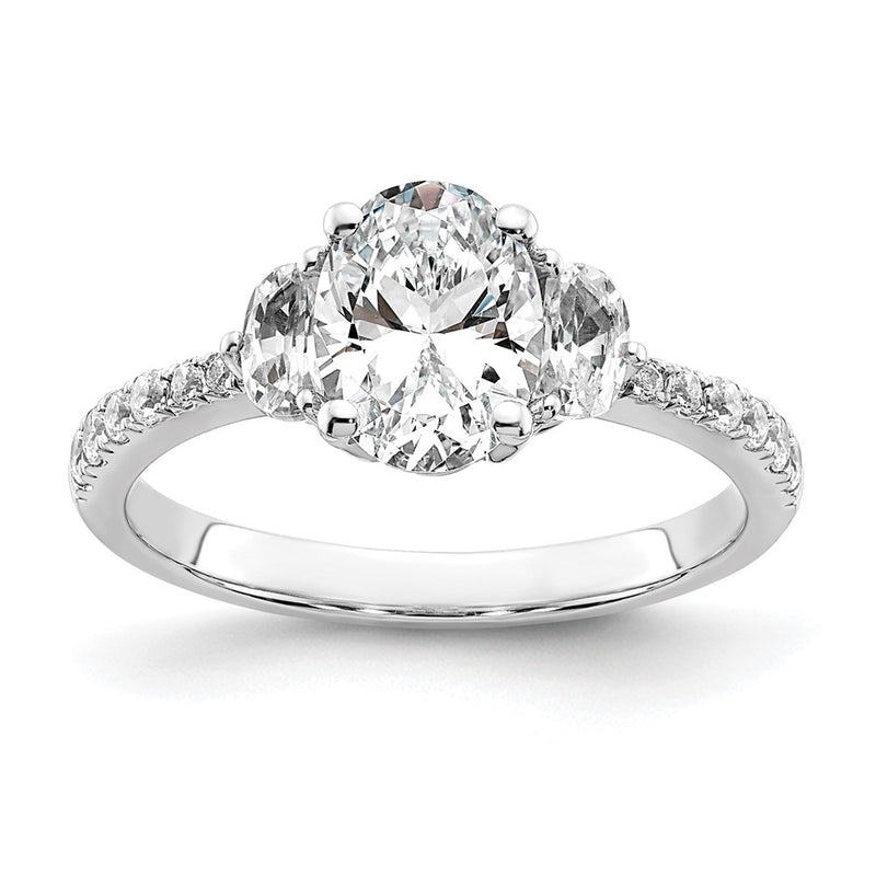 14K White Gold 3 Stone Half Moon/Oval Semi Mount Including 2 Moon Side Stones Dia Ring