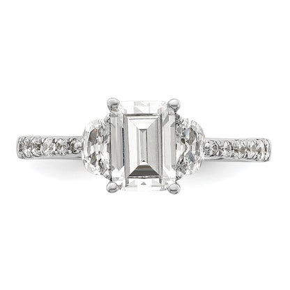 14K White Gold 3 Stone Half Moon/Emerald Semi Mount Including 2 Moon Side Stones Dia Ring