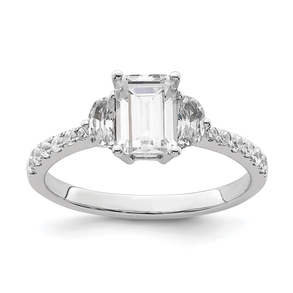 14K White Gold 3 Stone Half Moon/Emerald Semi Mount Including 2 Moon Side Stones Dia Ring