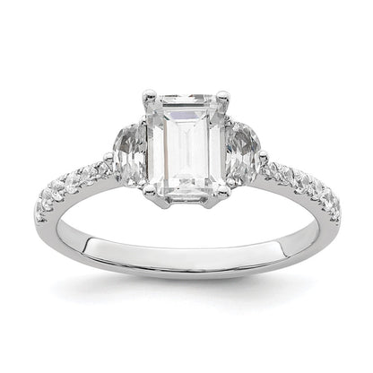 14K White Gold 3 Stone Half Moon/Emerald Semi Mount Including 2 Moon Side Stones Dia Ring