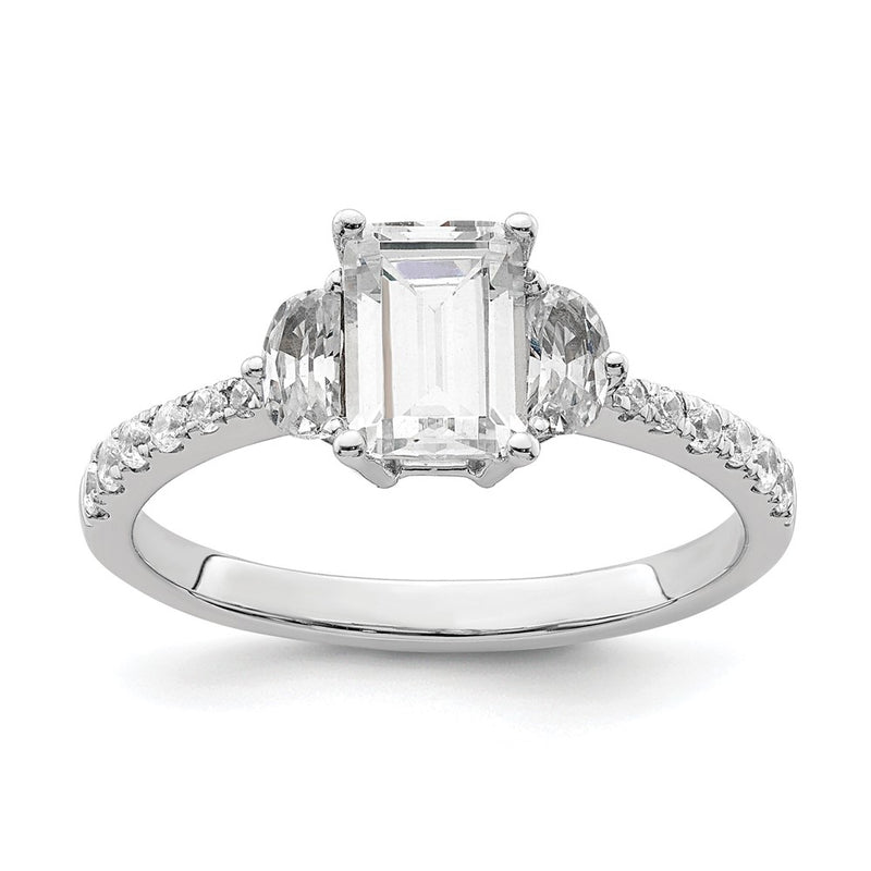 14K White Gold 3 Stone Half Moon/Emerald Semi Mount Including 2 Moon Side Stones Dia Ring