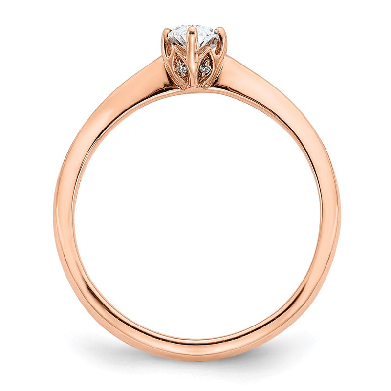 14K Rose Gold (Holds 1/2 Carat (6X4mm) Oval) 6 Prong With .01 Diamond Leaf Design Semi Mount Engagement Ring
