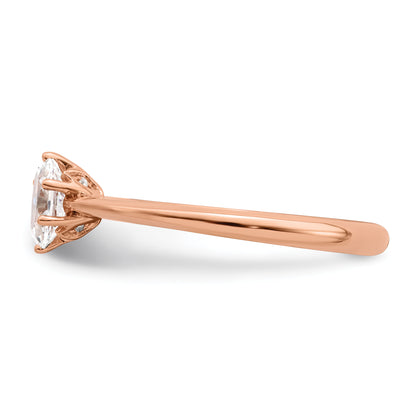14K Rose Gold (Holds 1/2 Carat (6X4mm) Oval) 6 Prong With .01 Diamond Leaf Design Semi Mount Engagement Ring