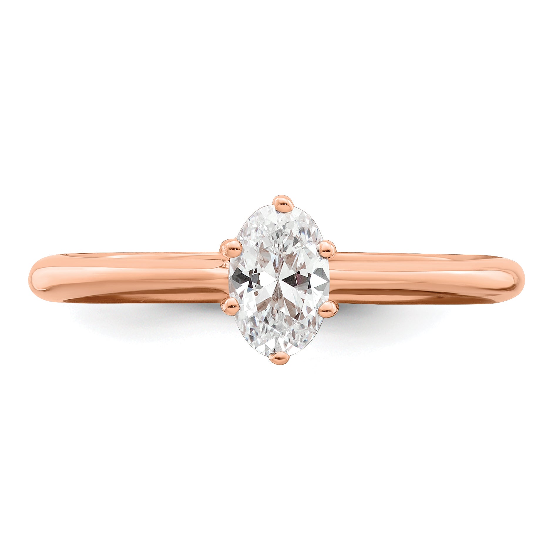 14K Rose Gold (Holds 1/2 Carat (6X4mm) Oval) 6 Prong With .01 Diamond Leaf Design Semi Mount Engagement Ring