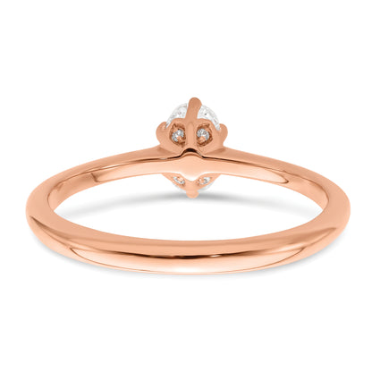 14K Rose Gold (Holds 1/2 Carat (6X4mm) Oval) 6 Prong With .01 Diamond Leaf Design Semi Mount Engagement Ring