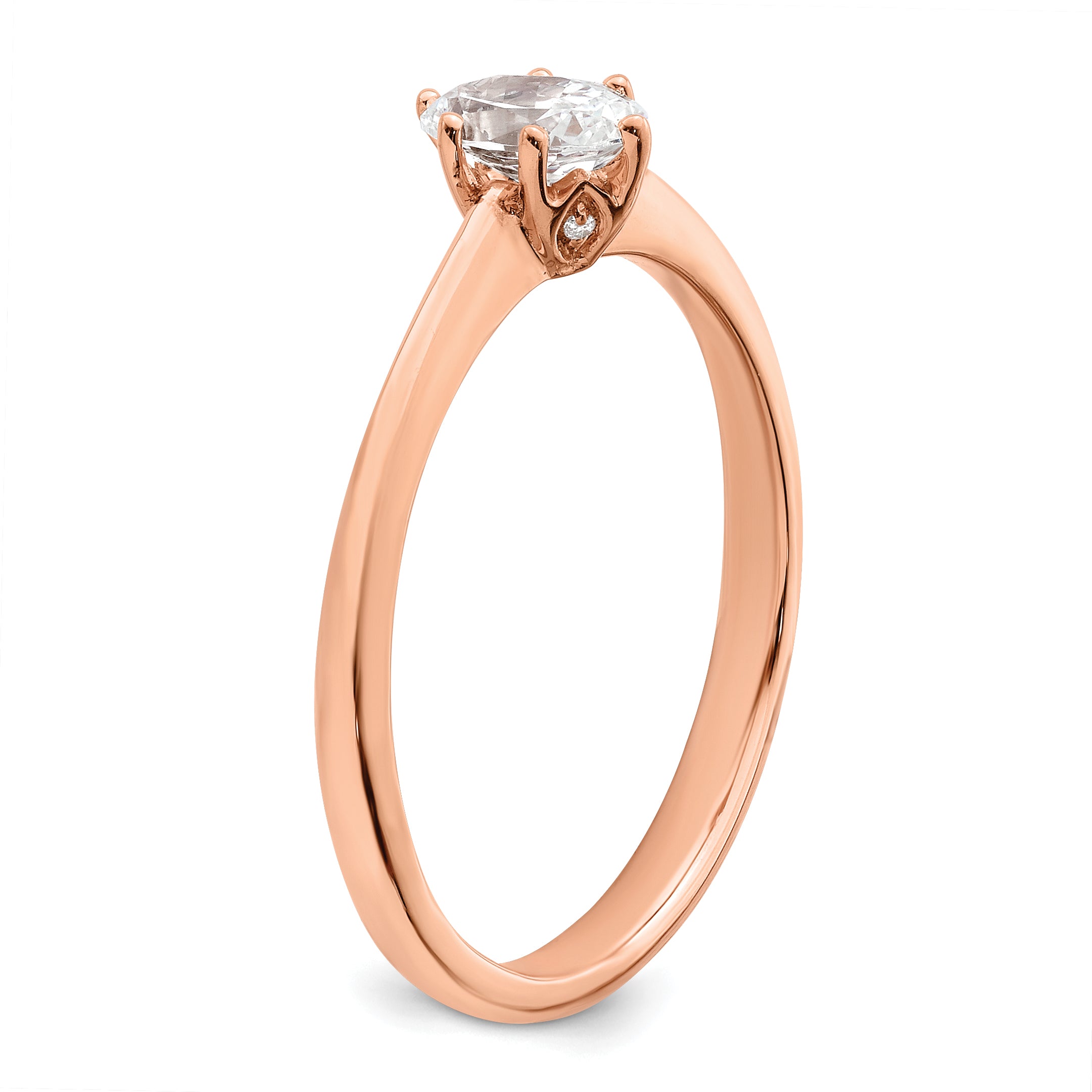 14K Rose Gold (Holds 1/2 Carat (6X4mm) Oval) 6 Prong With .01 Diamond Leaf Design Semi Mount Engagement Ring
