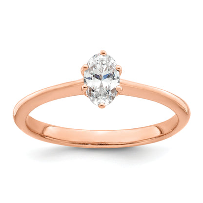 14K Rose Gold (Holds 1/2 Carat (6X4mm) Oval) 6 Prong With .01 Diamond Leaf Design Semi Mount Engagement Ring
