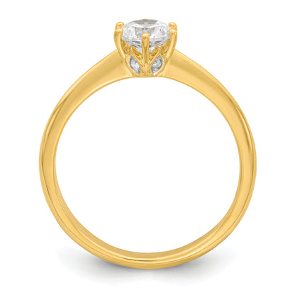 14K Yellow Gold (Holds 1/2 Carat (5.20 mm) Round) 4 Prong With .01 Diamond Leaf Design Semi Mount Engagement Ring