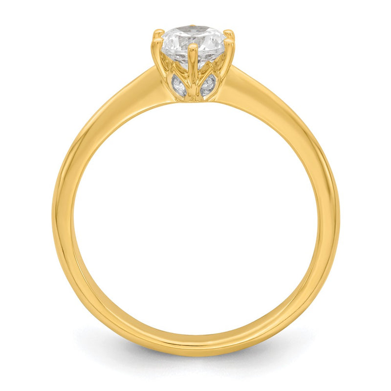 14K Yellow Gold (Holds 1/2 Carat (5.20 mm) Round) 4 Prong With .01 Diamond Leaf Design Semi Mount Engagement Ring