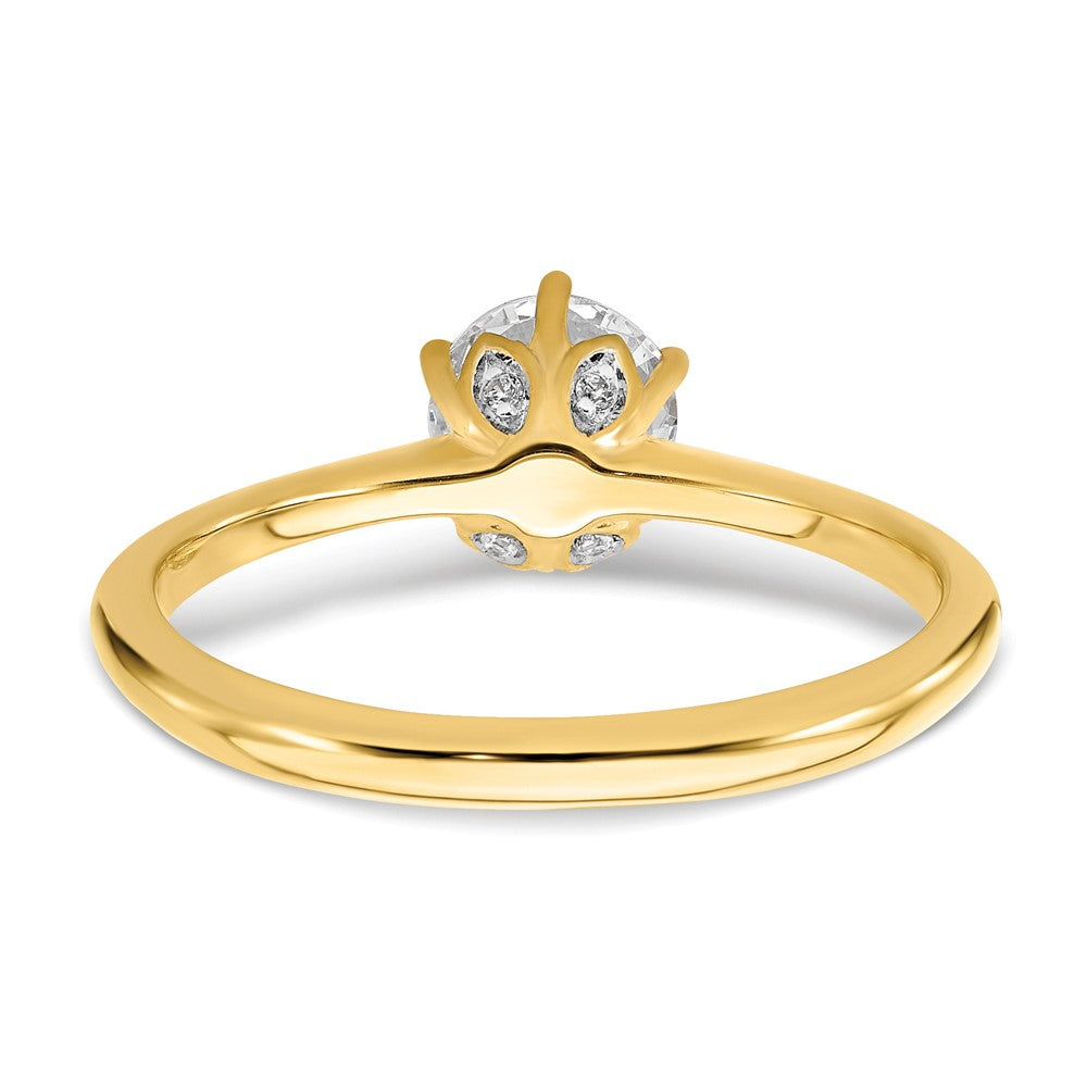 14K Yellow Gold (Holds 3/4 carat (5.80 mm) Round) 4-Prong with .02 carat Diamond Leaf Design Semi-Mount Engagement Ring