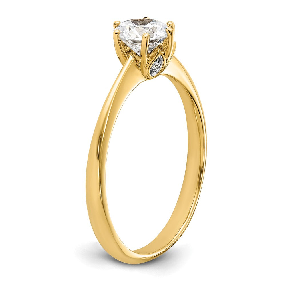 14K Yellow Gold (Holds 3/4 carat (5.80 mm) Round) 4-Prong with .02 carat Diamond Leaf Design Semi-Mount Engagement Ring