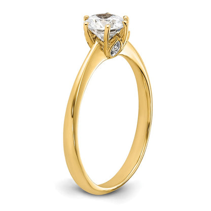 14K Yellow Gold (Holds 3/4 carat (5.80 mm) Round) 4-Prong with .02 carat Diamond Leaf Design Semi-Mount Engagement Ring