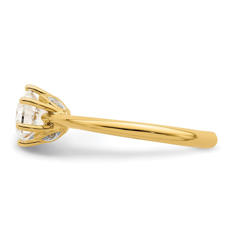 14K Yellow Gold (Holds 1 carat (6.50 mm) Round) 6-Prong with .02 carat Diamond Leaf Design Semi-Mount Engagement Ring