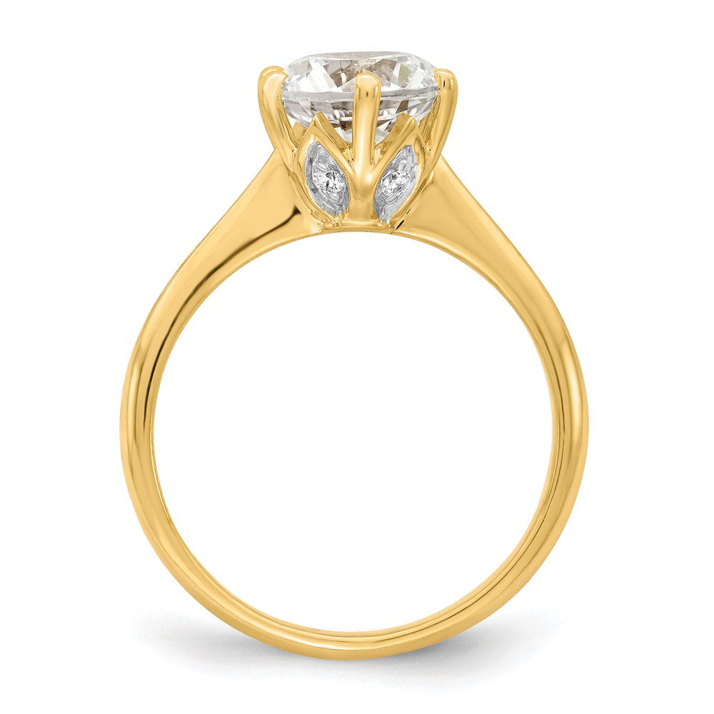 14K Yellow Gold (Holds 2 carat (8.20 mm) Round) 4-Prong with 1/20 carat Diamond Leaf Design Semi-Mount Engagement Ring