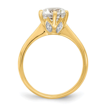 14K Yellow Gold (Holds 2 carat (8.20 mm) Round) 4-Prong with 1/20 carat Diamond Leaf Design Semi-Mount Engagement Ring