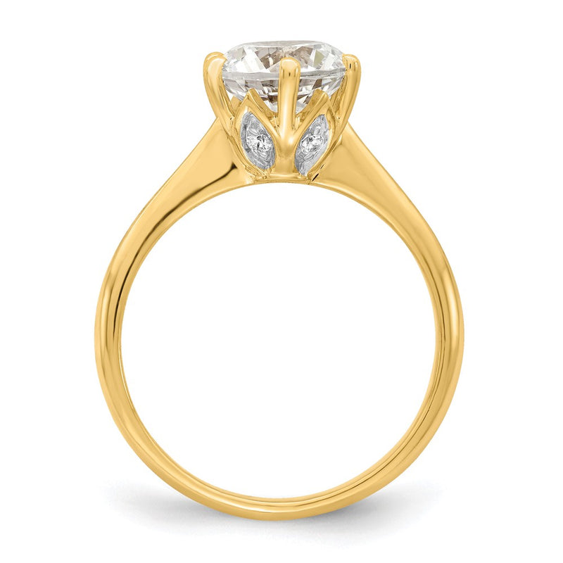 14K Yellow Gold (Holds 2 carat (8.20 mm) Round) 4-Prong with 1/20 carat Diamond Leaf Design Semi-Mount Engagement Ring