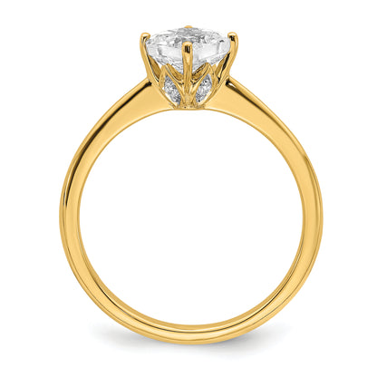 14K Yellow Gold (Holds 1 Carat (6.00 mm) Cushion Cut) 4 Prong With .03 Diamond Leaf Design Semi Mount Engagement Ring